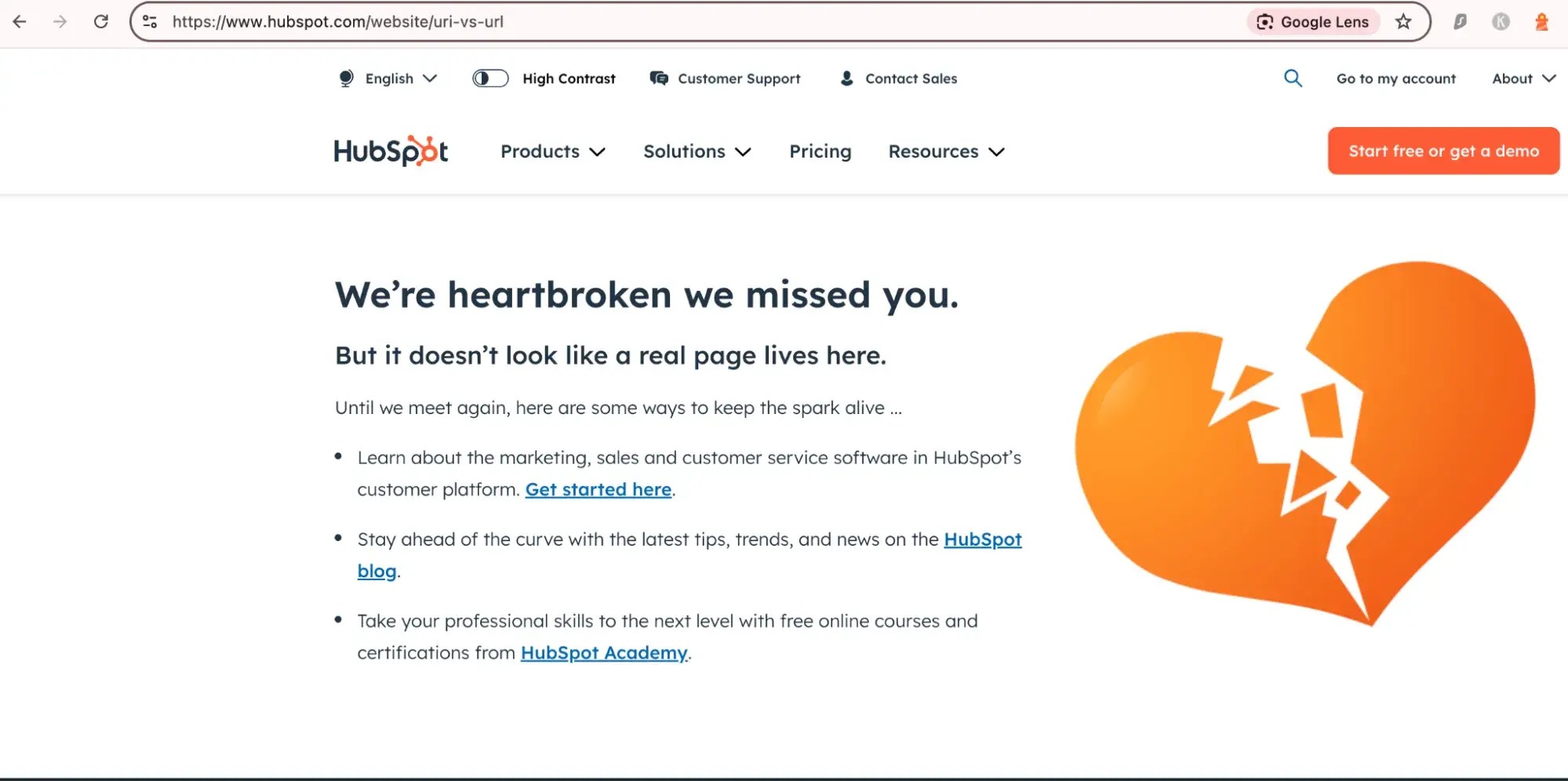 A 404 page on the HubSpot blog website
