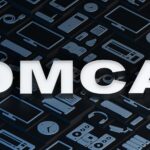 DMCA block letters on icon background