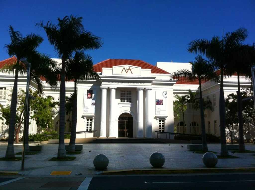 The white facade of the Puerto Rico Museum of Art in San Juan, showcasing the island's dedication to artistic heritage.