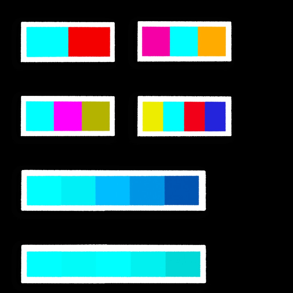 Various shades of cyan