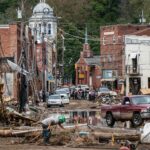 Flooding in Marshall, North Carolina After Hurricane Helene