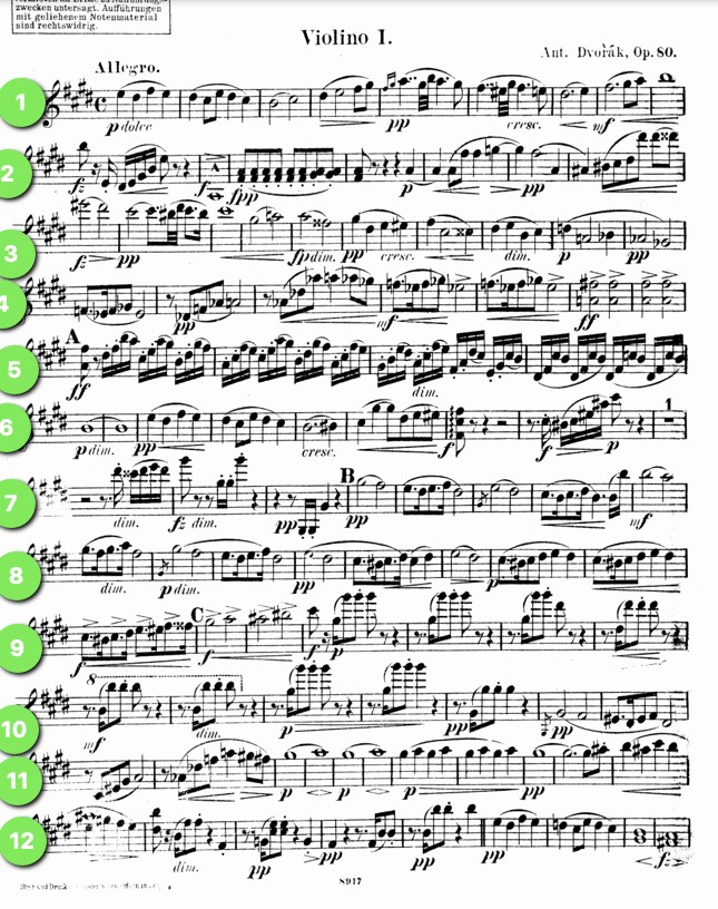 First Violin Part Displaying Multiple Systems Corresponding to Staves