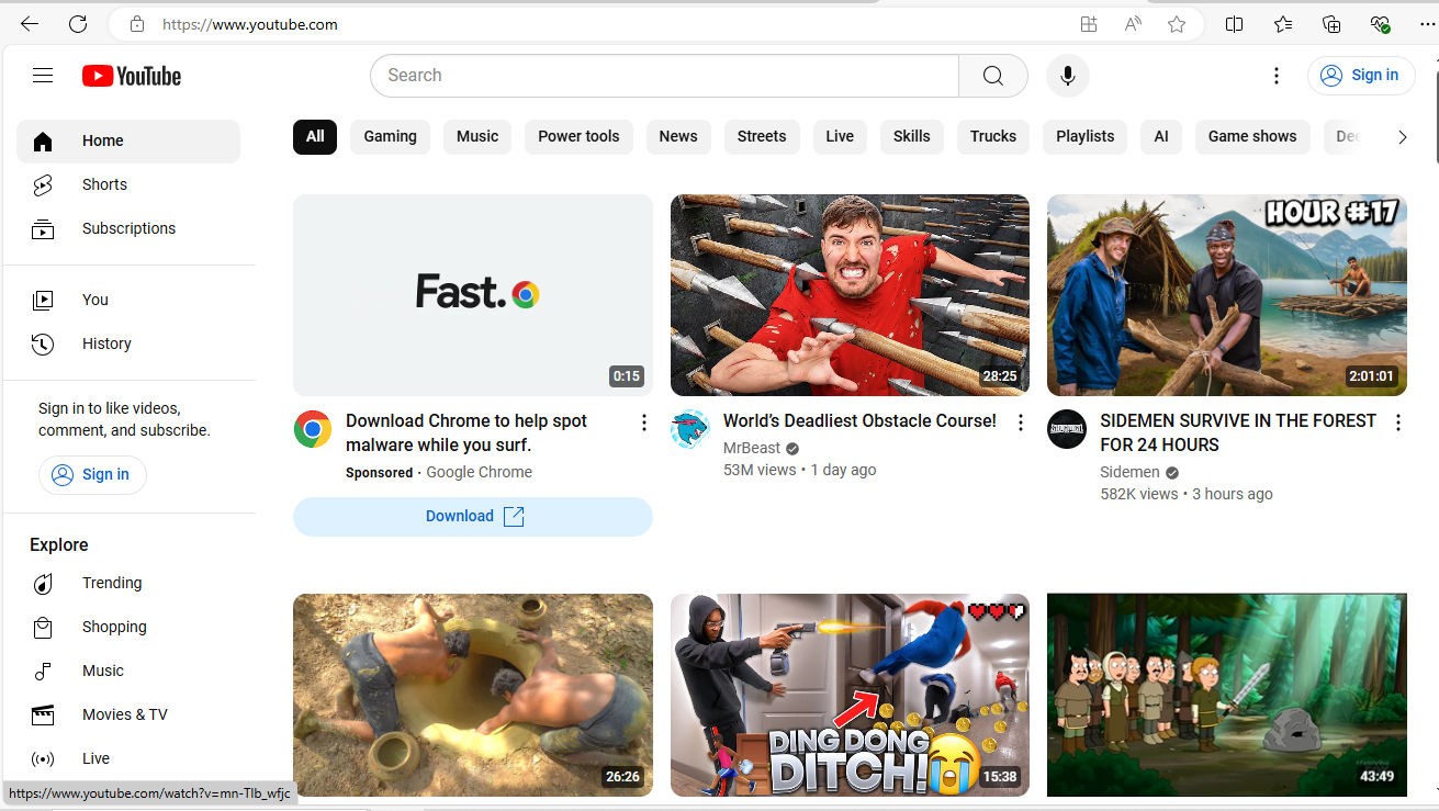 A screenshot of YouTube